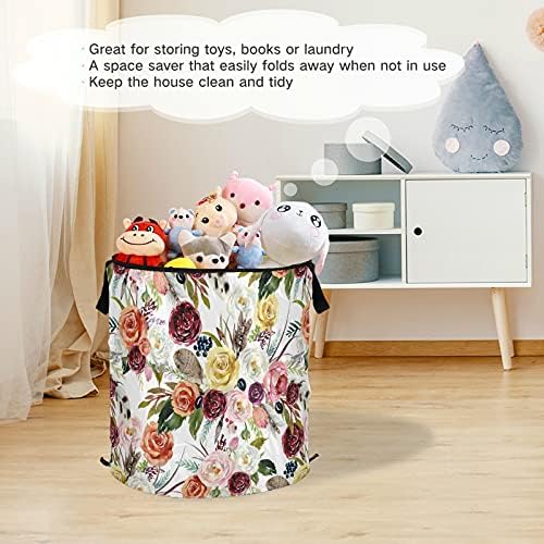 Suluboya Boho Çiçek Pop Up çamaşır sepeti kapaklı Katlanabilir Depolama Sepeti Katlanabilir çamaşır torbası Kamp için