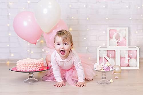 Erkek veya Kız için ilk Doğum Günü partisi Süslemeleri ' BİR ' Harfler Bireysel Üç Beyaz Şeffaf Kare Kutu, 1 yaşındaki