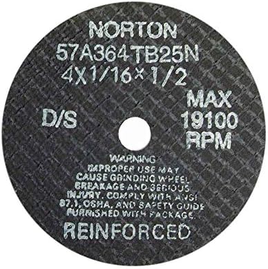 Norton 66243522502 4x1/16x1/2 inç. 57A Kesme Tekerlekleri, Şap. Oksit, BA Tipi 41, 36 Kum, 25 paket