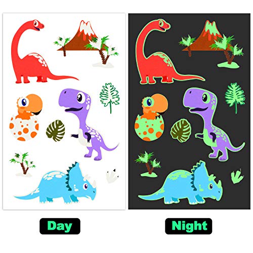Çocuklar için 10 Yaprak Aydınlık Dinozor Geçici Dövmeler, Karanlıkta Glow Waterproo Erkek ve Kız Doğum Günü Partisi