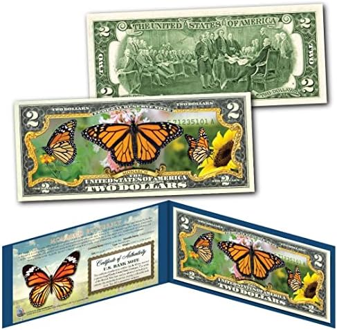Monarch Kelebek Şanslı Dolaşımsız İki Dolarlık Banknot Özel Baskı Koleksiyon Ekran Tutucu ve Sertifika