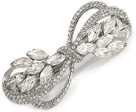 Avalaya Gelin Düğün Balo Gümüş Ton Diamante Yay Barrette saç tokası Kavrama-85mm Boyunca