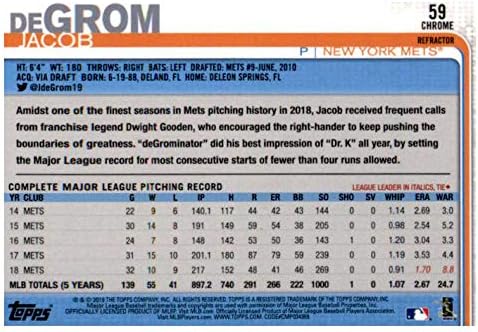 2019 Topps Krom Refrakter 59 Jacob deGrom New York Mets MLB Beyzbol Ticaret Kartı