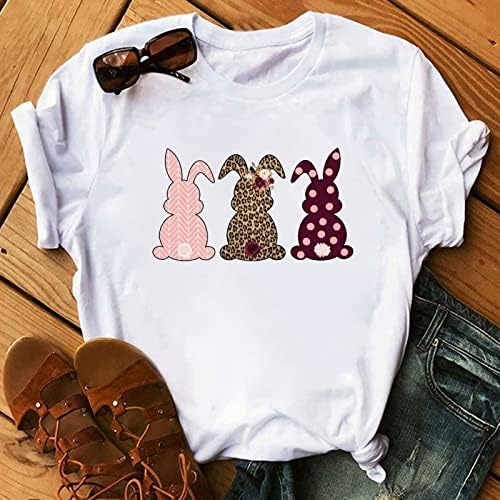 Mutlu Paskalya Tee Gömlek Kadın Sevimli Tavşan Tavşan Yüz Komik Kız T-Shirt Moda Bahar T Shirt Kısa Kollu Tunik