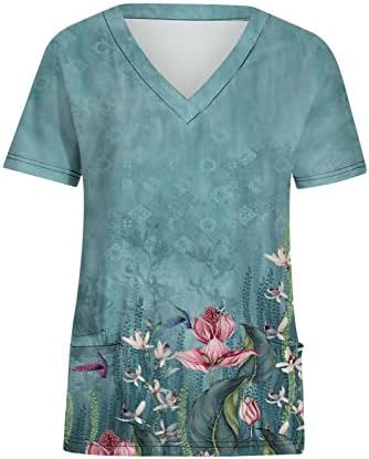 Yaz Sonbahar Grafik Bluz Kadınlar 2023 Kısa Kollu V Boyun Ofis Fırçalayın Üniforma Bluz Gömlek Kızlar için NU NU