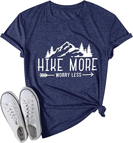 Jorlyen Kadınlar Yürüyüş Dağ Grafik Atletik Gömlek Komik Zammı Daha Az Endişe Tee Üstleri Tatil Gömlek