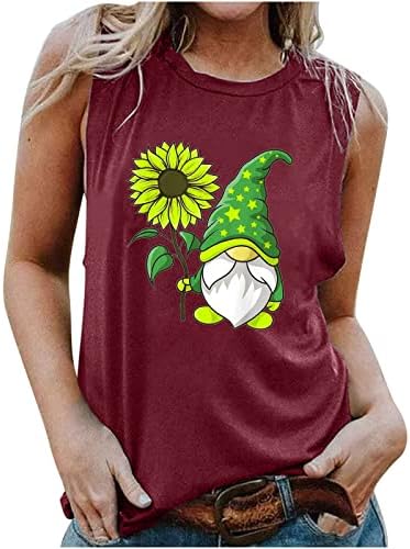 2023 Yeni AZİZ patrick Günü Tankı Üstleri Bayanlar Tişörtleri kadın Kolsuz T Shirt Ayçiçeği Gnome Baskılı Casual Bluzlar