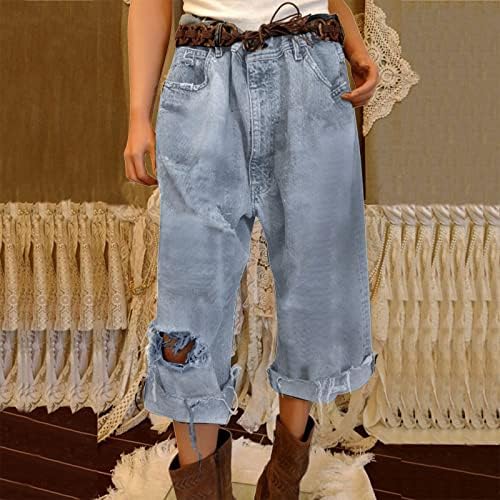 Kısa Jean Pantolon Kadınlar için Yaz Bayan Retro Etnik Tribal Rahat Geniş Bacak Kot Kırpılmış Pantolon Zayıflama Kot