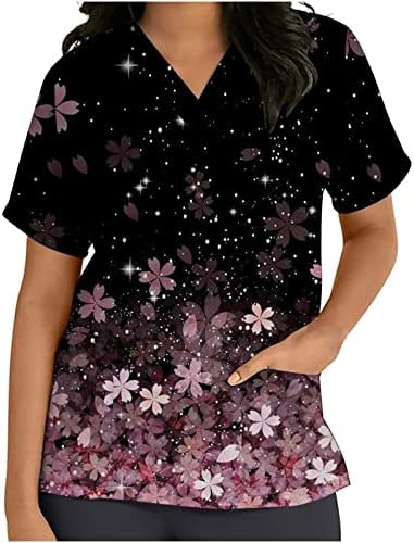 Yaz Sonbahar Grafik Bluz Kadınlar 2023 Kısa Kollu V Boyun Ofis Fırçalayın Üniforma Bluz Gömlek Kızlar için NU NU