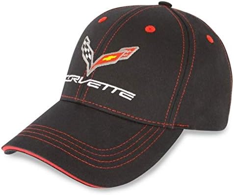 C7 Corvette Patch Hat - Vatoz Komut Dosyası ile Ayarlanabilir Velcro Sırt Bandı: Siyah / Kırmızı Beyzbol Şapkası