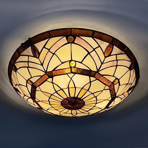 ARTZONE Tiffany Tavan ışıkları, Vitray tavan lambası 3-Lights 16 İnç Tiffany Gömme Montaj tavan lambası fikstürü Yatak