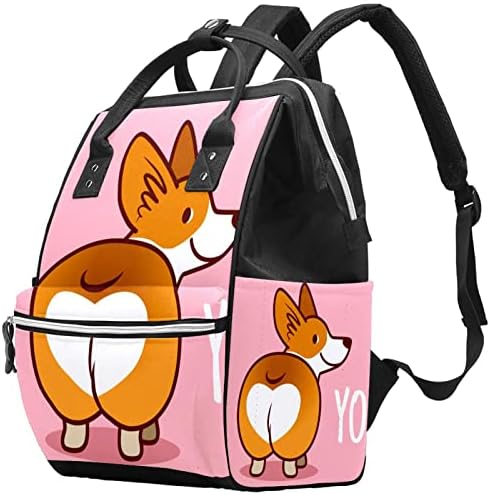 Köpek Corgi Seni Seviyorum Pembe bebek bezi çantası Sırt Çantası Bebek Bezi Değiştirme Çantaları Çok Fonksiyonlu Büyük