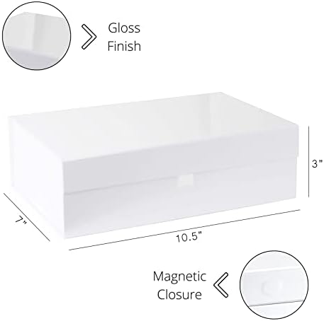 Mor Q El Sanatları 5 Paket Beyaz Sert Hediye Kutusu Manyetik Kapatma Kapaklı 10.5x 7 x 3 Dikdörtgen Favor Kutuları