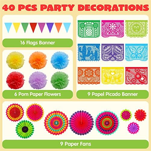 JOYIN Fiesta kağıt yelpaze Parti Süslemeleri Set, 40 PCS Cinco de Mayo Temalı Parti Dekorasyon, Asılı Kağıt Hayranları,