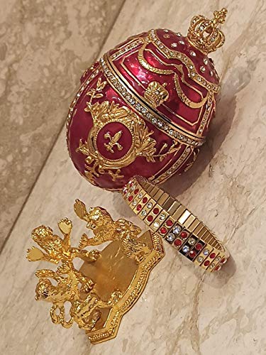 Faberge yumurta biblo kutusu tarzı 24kGOLD Rus Takı Yumurta 5ct EL YAPIMI İmparatorluk Mücevher Yumurta Aslanları