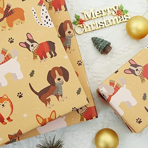 Köpek Hediye Ambalaj Kağıdı, Köpek Pençe Noel doğum günü hediye Ambalaj Kağıdı, 4 Katlanmış Yaprak Kraft Ambalaj Kağıdı