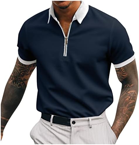 Katı Polyester Kısa Kollu Tişört Erkekler Sonbahar Artı Boyutu Yarım Zip hoş T-Shirt Düğmesi Konfor Ofis