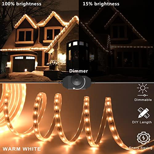 66ft/ 20 m LED halat ışıkları açık su geçirmez - 1200 LEDs sıcak beyaz dim kalın düz şerit ışık 12 V kesilebilir bağlanabilir