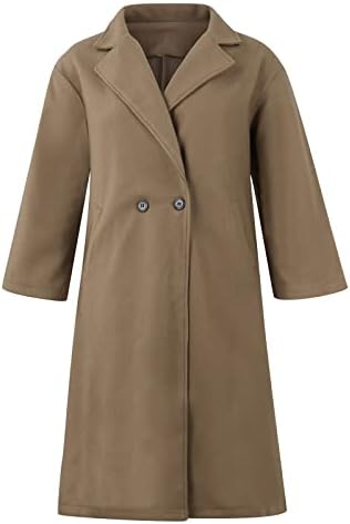 Kadın Kış Yün Ceket 2023 Casual Yaka Düğmesi Uzun Düz Renk Yün Karışımı Ceket Gevşek Trençkot Palto