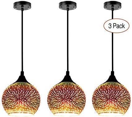 JEUNEU 3 Modern cam kolye ışıkları Bir Dizi, renkli 3D Havai fişek lamba,Ada oturma odası için uygun, mutfak, yemek