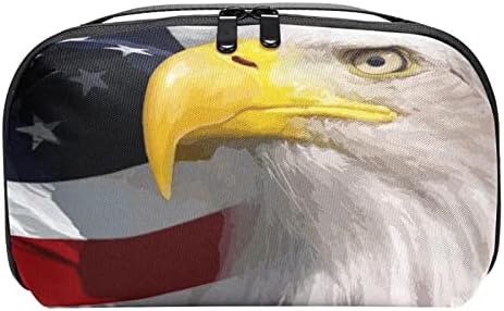 Taşıma çantası Seyahat kılıf çanta USB kablo düzenleyici Cep Aksesuar Fermuar Cüzdan, Kartal ve Amerikan Bayrağı