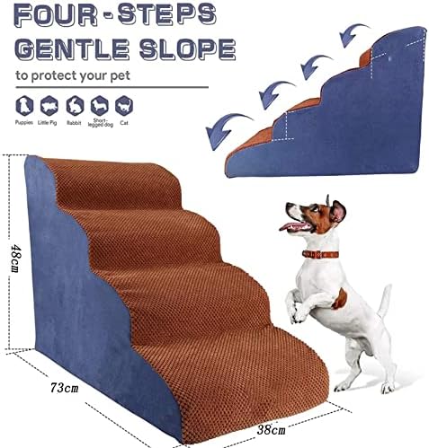 Yüksek Yataklar veya Kanepe için 4 Katlı Köpek Merdiveni, Çıkarılabilir Yıkanabilir Kapaklı Küçük Köpekler ve Kediler