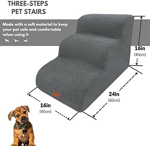 Yüksek Yatak ve Kanepe için Köpek Merdivenleri - 3 Katlı Yüksek Yoğunluklu Köpük Köpek Rampası, Küçük Köpekler için