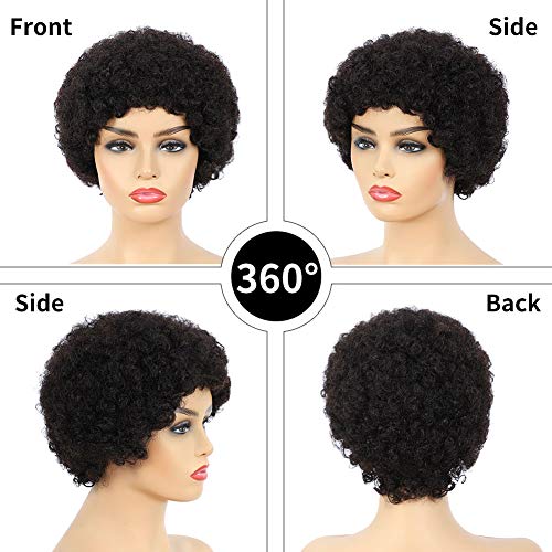 CLİONE Kısa Afro kıvırcık insan saçı Peruk Siyah Kadınlar için Kinky Kıvırcık Kısa Peruk 150 % Yoğunluk Afro Peruk