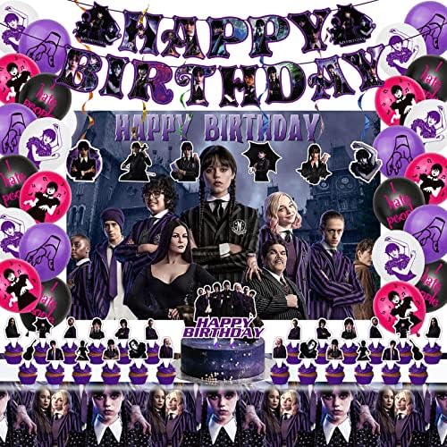 Çarşamba Addams Doğum Günü Parti Malzemeleri, Çarşamba Addams Tarzı Parti Süslemeleri Dahil Mutlu Doğum Günü Afiş,