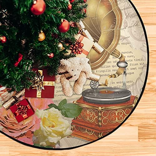 Vintage Gül Gramofon Noel Ağacı Mat Su Geçirmez Ağacı Standı Tepsi Mat Halı Altında Noel Ağacı Aksesuar için Noel