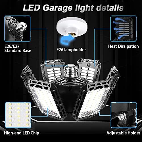 AUDLES 2 Paket LED garaj ışığı,200W LED mağaza ışığı, 6 + 1 ayarlanabilir panelli LED garaj tavan ışığı Garaj aydınlatması,