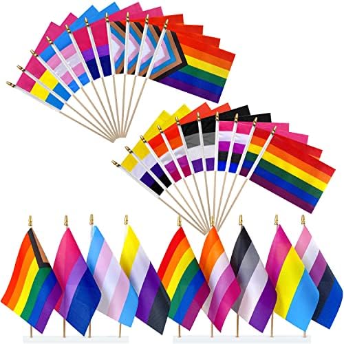 LUSEAN Küçük Mini İlerleme Gökkuşağı Gurur Eşcinsel Sopa Bayrakları Seti LGBT El Bayrağı,8. 2x5. 5 inç, 20 Paket