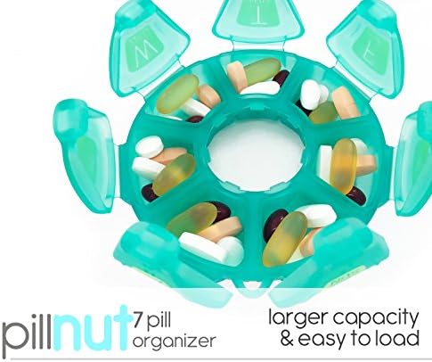 Pillnut7 (Aqua), 7 Gün hap saklama kutusu, Kırılmaz BPA İçermeyen Kauçuk, Günlük İlaç için Haftalık Hap Dağıtıcı,