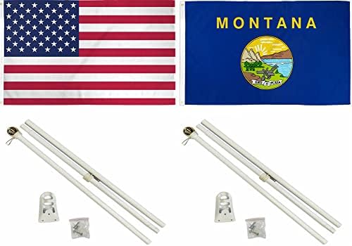 AES 3x5 3'x5' ABD Amerikan w/Montana Eyaleti Bayrağı w / İki 6 ' Beyaz Bayrak Direği Direği Kitleri Top Topper