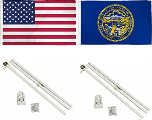 AES 3x5 3'x5' ABD Amerikan w/Nebraska Eyaleti Bayrağı w/İki 6 ' Beyaz Bayrak Direği Direği Kitleri Top Topper