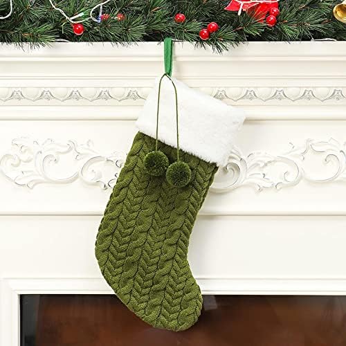 LLDHWX Noel Süslemeleri Örme Yün Kalın beyaz çoraplar Otel Ev Noel Çorap Yeşil