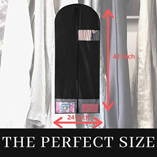 Büyük Şeffaf Pencere ve Örgü Cepli Takım Elbise için 42 inç Siyah Giysi Çantası Nefes Alabilir