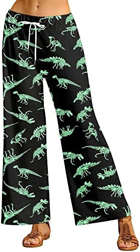 OUNAR Dinozor Pijama Pantolon Kadınlar için Rahat Komik Pjs İpli Kravat Bel Geniş Bacak Pijama Pantolon