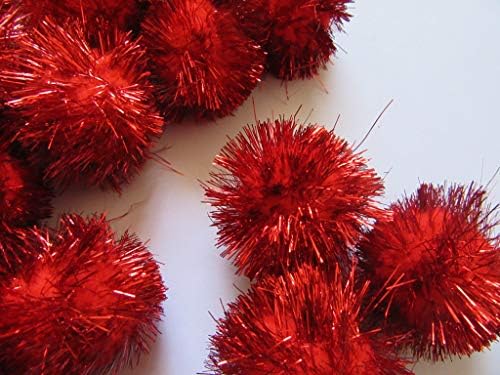 YYCRAFT 30 adet Büyük Glitter Cicili Bicili Pom Poms Sparkle Topları DIY Zanaat, Kedi Oyuncaklar-Kırmızı (1.5)