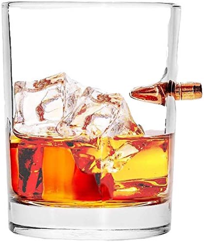 Şanslı Atış 308 KALİBRELİ viski bardağı / İYİ GÜNLER / Gömülü Bakır Mermi 10 oz Borosilikat Kaya Cam