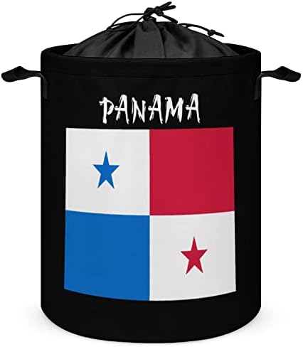 Panama bayrağı çamaşır sepetleri Kolları ile Su Geçirmez Katlanabilir İpli Yuvarlak Giysi Sepetleri Depolama Organizatör