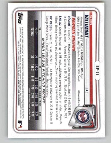 2020 Bowman Umutları Camo BP-78 Chris Vallimont RC Çaylak Minnesota Twins MLB Beyzbol Ticaret Kartı