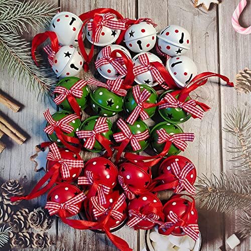 24 Adet Noel Günü Çan Noel Ağacı Süsleme Metal Jingle Bells Hediye Sarma Çelenk Kırmızı Beyaz Yeşil Bells Dekoratif