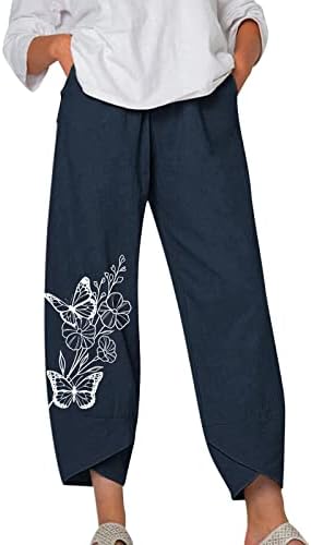 ETHKIA Pantolon Kadınlar için Rahat kadın Yaz Rahat Kısmi Baskılı Elastik Bel Pamuk Rahat pantolon Hımbıl Pantolon