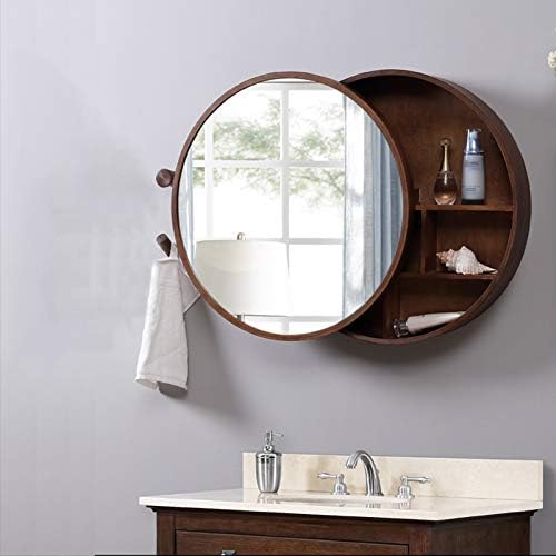 RAZZUM Ayna Yuvarlak banyo aynası Dolabı, Banyo Duvar Depolama İlaç dolabı İki Yönlü Sürgülü Kapı, Ev Dekorasyon,Altın,50cm