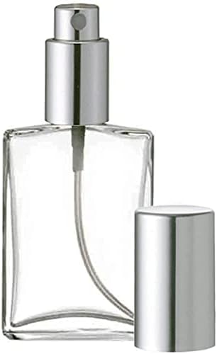 Grand Parfums 2 Oz Cam Boş Parfüm Atomizer, UZUN Düz Cam Şişe, Parlak Alüminyum Metal Gümüş İnce Sis Püskürtücü 60ml