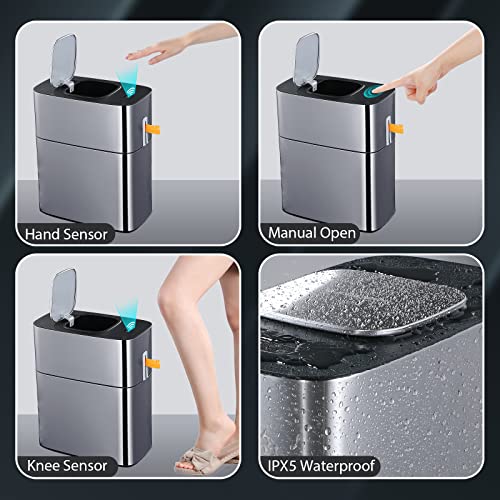 MOPUP Fotoselli Banyo çöp tenekesi, 4 Galon Dar Metal Otomatik Gizlilik çöp kovaları, Hareket Sensörü Su Geçirmez