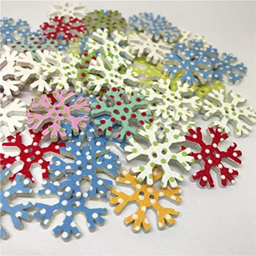 SUPVOX 100 adet Kar Tanesi Düğmeler Dekoratif 2 Delik Ahşap Düğmeler Scrapbooking Craft DIY için 25mm (Renkli)