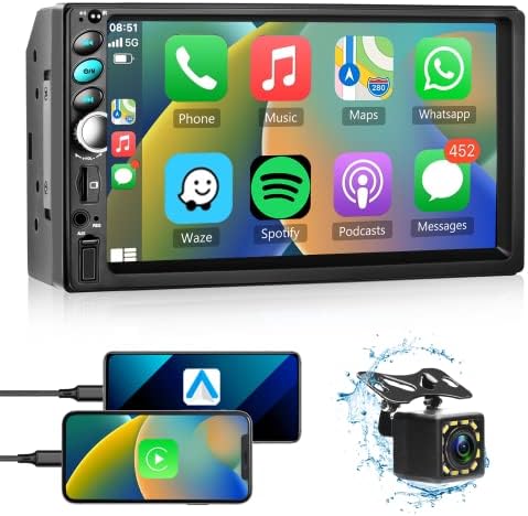 Apple CarPlay Çift Din Araba Stereo Radyo ile Android otomatik, 7 inç Bluetooth Dokunmatik Ekran Radyo Desteği Telefon