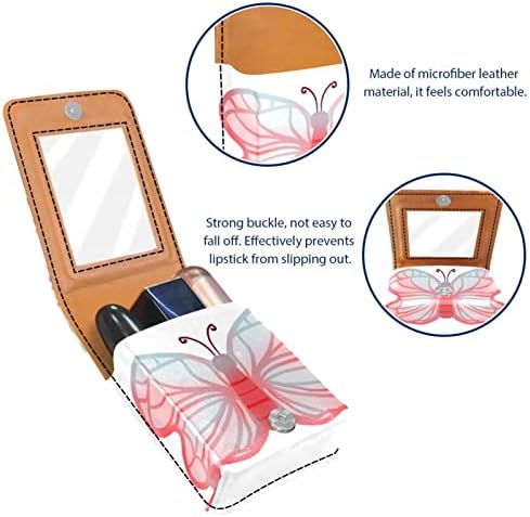 ORYUEKAN Ruj Kılıfı Ayna ile Sevimli Taşınabilir Makyaj Çantası kozmetik torbası, Karikatür Kelebek Güzel Pembe